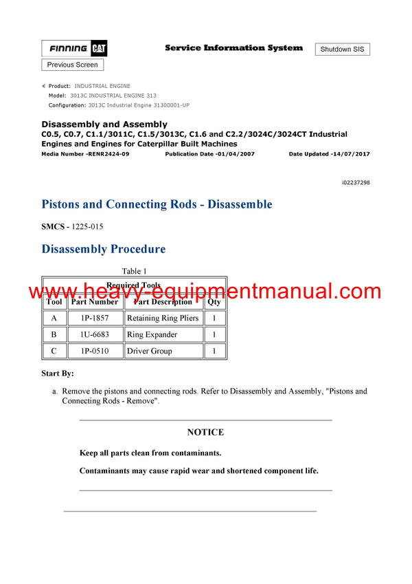 DOWNLOAD CATERPILLAR 3013C INDUSTRIAL ENGINE SERVICE REPAIR MANUAL 313