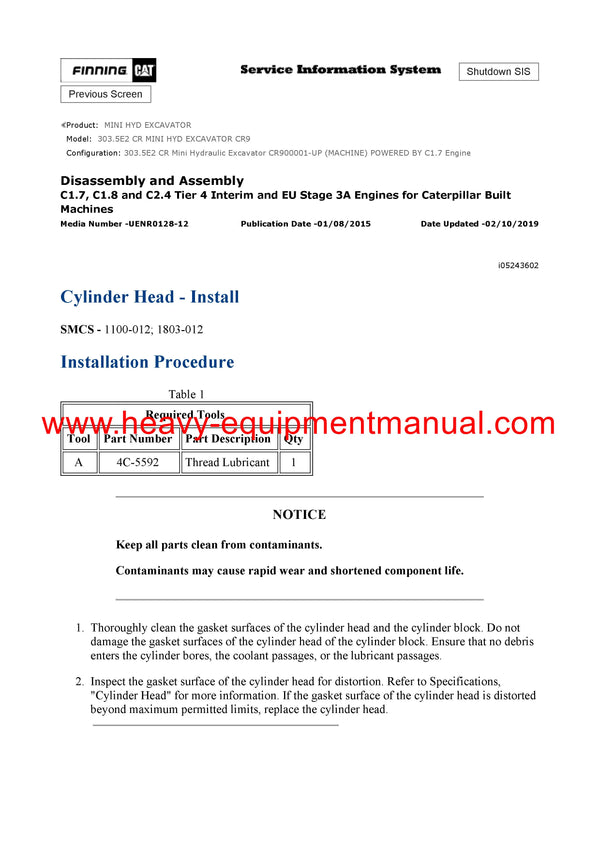 DOWNLOAD CATERPILLAR 303.5E2 CR MINI HYD EXCAVATOR SERVICE REPAIR MANUAL CR9