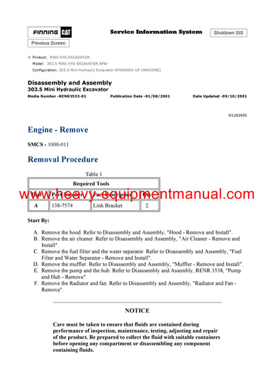 DOWNLOAD CATERPILLAR 303.5 MINI HYD EXCAVATOR SERVICE REPAIR MANUAL AFW
