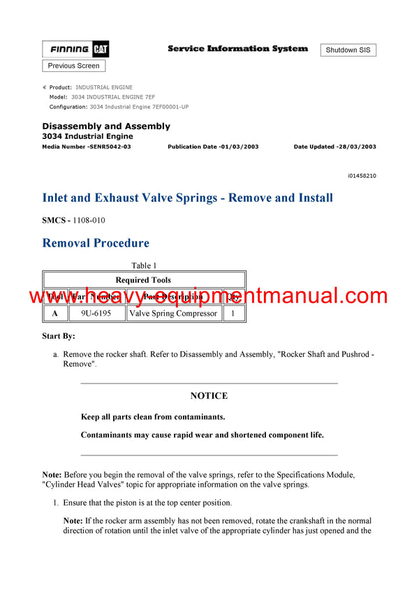 DOWNLOAD CATERPILLAR 3034 INDUSTRIAL ENGINE FULL COMPLETE SERVICE REPAIR MANUAL 7EF