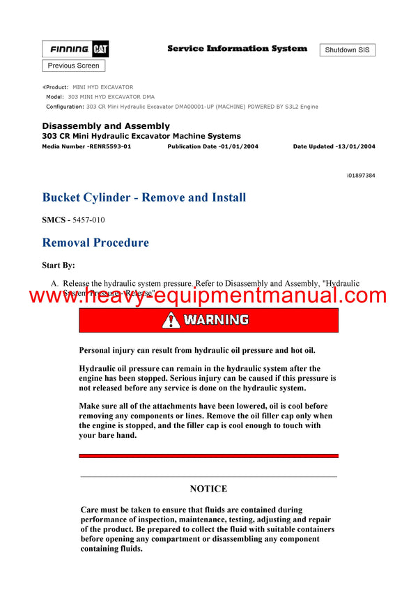 DOWNLOAD CATERPILLAR 303 MINI HYD EXCAVATOR SERVICE REPAIR MANUAL DMA