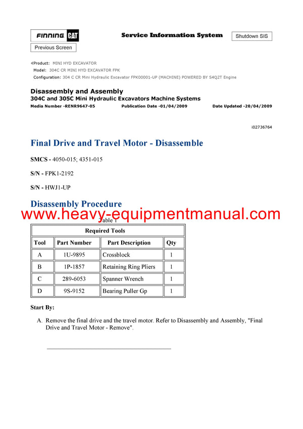 DOWNLOAD CATERPILLAR 304C CR MINI HYD EXCAVATOR Full Complete SERVICE REPAIR MANUAL FPK