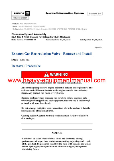 DOWNLOAD CATERPILLAR 305.5E2 MINI HYD EXCAVATOR SERVICE REPAIR MANUAL CR5