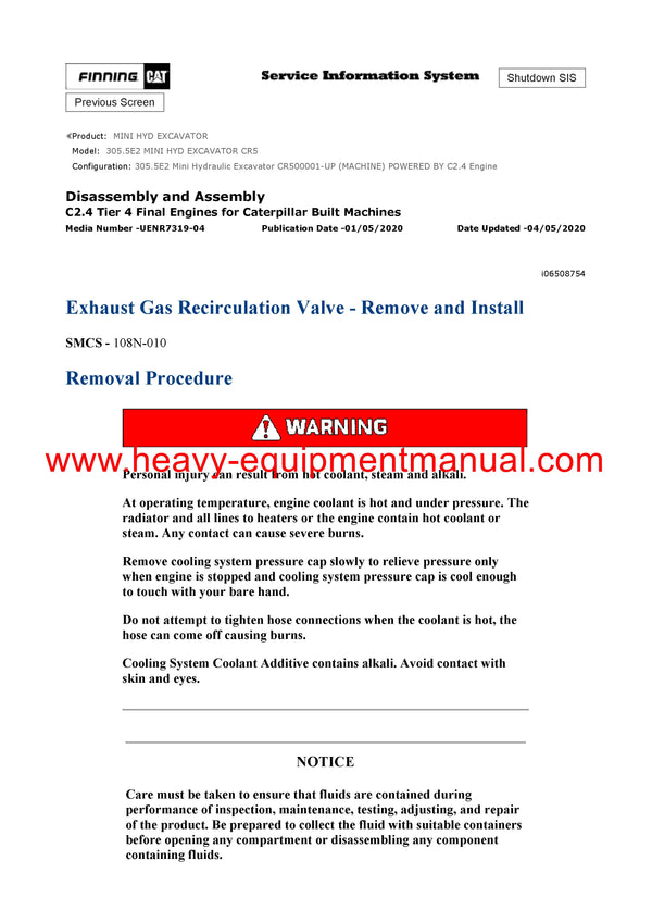 DOWNLOAD CATERPILLAR 305.5E2 MINI HYD EXCAVATOR SERVICE REPAIR MANUAL CR5