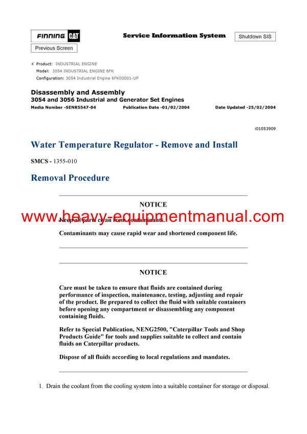 DOWNLOAD CATERPILLAR 3054 INDUSTRIAL ENGINE SERVICE REPAIR MANUAL 6FK