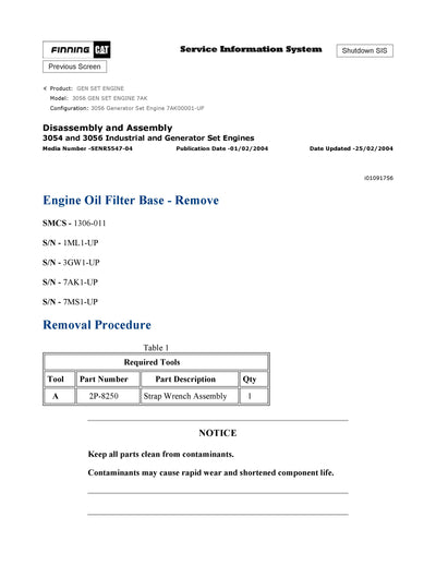 DOWNLOAD CATERPILLAR 3056 GEN SET ENGINE SERVICE REPAIR MANUAL 7AK
