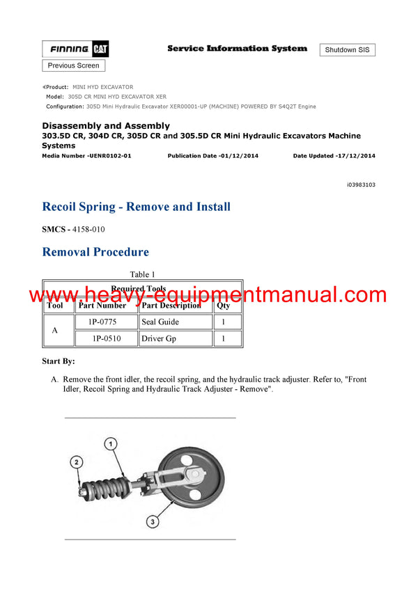 DOWNLOAD CATERPILLAR 305D CR MINI HYD EXCAVATOR SERVICE REPAIR MANUAL XER