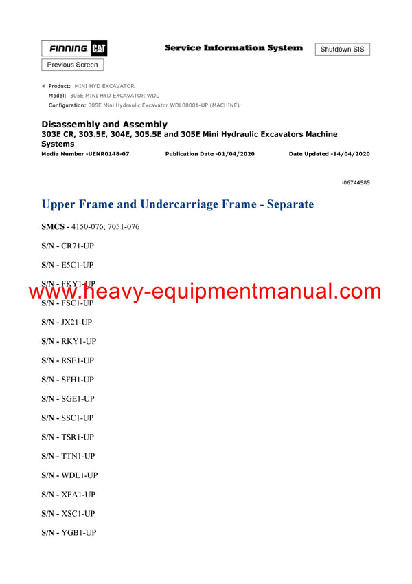DOWNLOAD CATERPILLAR 305E MINI HYD EXCAVATOR SERVICE REPAIR MANUAL WDL