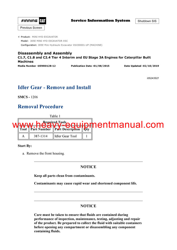 DOWNLOAD CATERPILLAR 305E MINI HYD EXCAVATOR SERVICE REPAIR MANUAL XSC