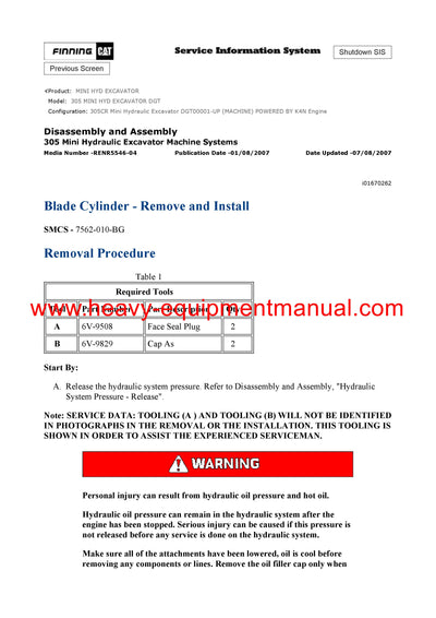 DOWNLOAD CATERPILLAR 305 MINI HYD EXCAVATOR SERVICE REPAIR MANUAL DGT