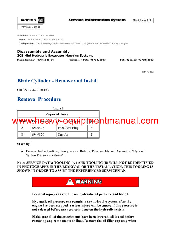 DOWNLOAD CATERPILLAR 305 MINI HYD EXCAVATOR SERVICE REPAIR MANUAL DGT