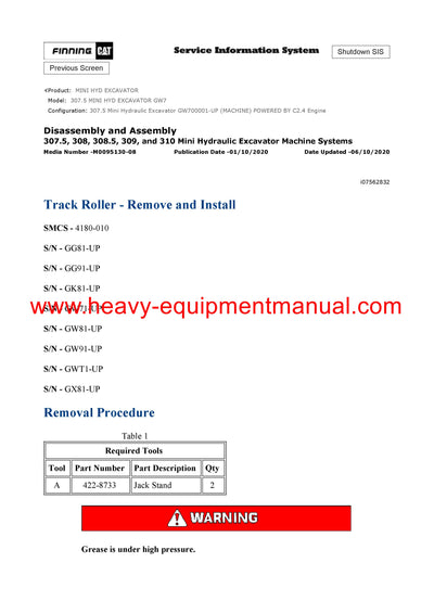 DOWNLOAD CATERPILLAR 307.5 MINI HYD EXCAVATOR Full Complete SERVICE REPAIR MANUAL GW7