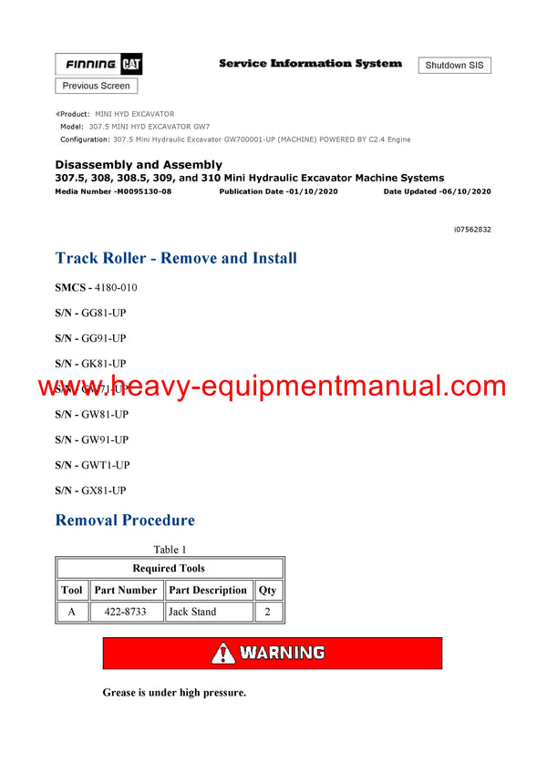 DOWNLOAD CATERPILLAR 307.5 MINI HYD EXCAVATOR Full Complete SERVICE REPAIR MANUAL GW7
