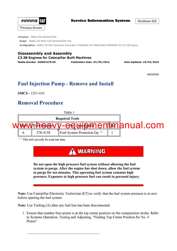 DOWNLOAD CATERPILLAR 308E2 CR MINI HYD EXCAVATOR SERVICE REPAIR MANUAL YE2