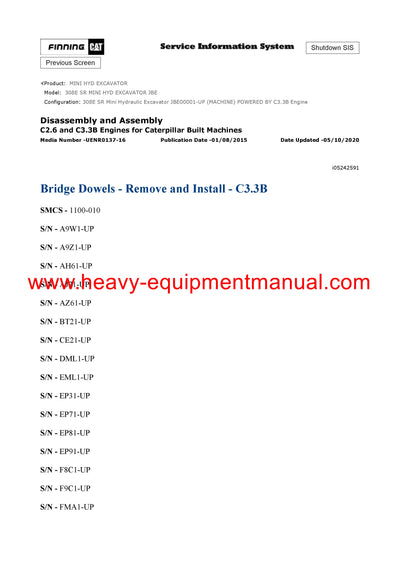 DOWNLOAD CATERPILLAR 308E SR MINI HYD EXCAVATOR SERVICE REPAIR MANUAL JBE