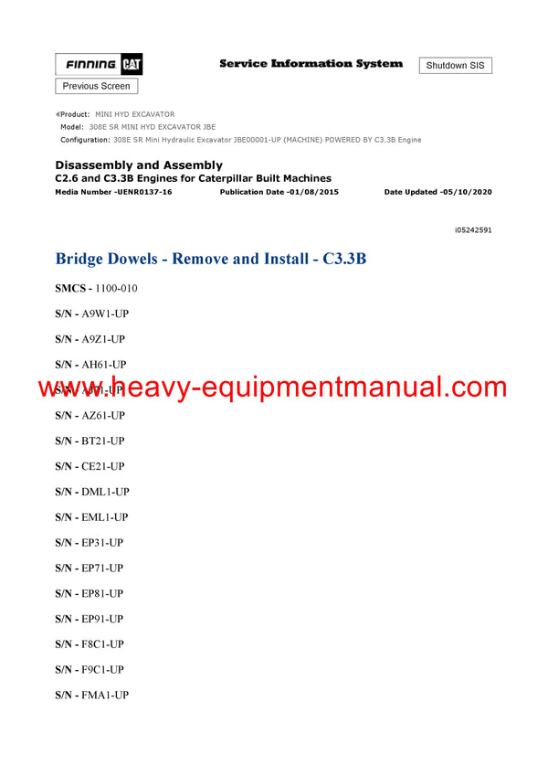 DOWNLOAD CATERPILLAR 308E SR MINI HYD EXCAVATOR SERVICE REPAIR MANUAL JBE