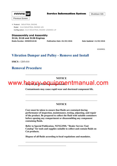 DOWNLOAD CATERPILLAR 3114 INDUSTRIAL ENGINE SERVICE REPAIR MANUAL 1ZG