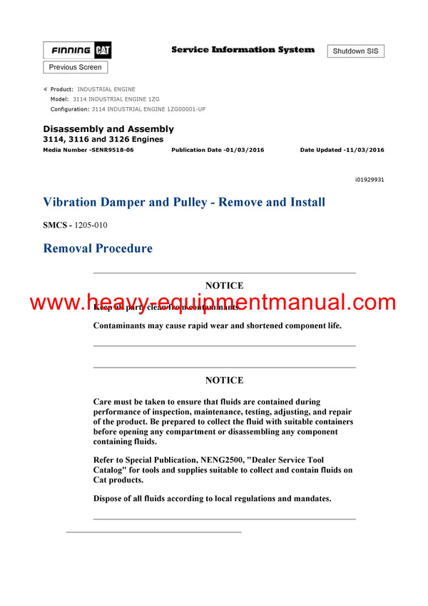 DOWNLOAD CATERPILLAR 3114 INDUSTRIAL ENGINE SERVICE REPAIR MANUAL 1ZG