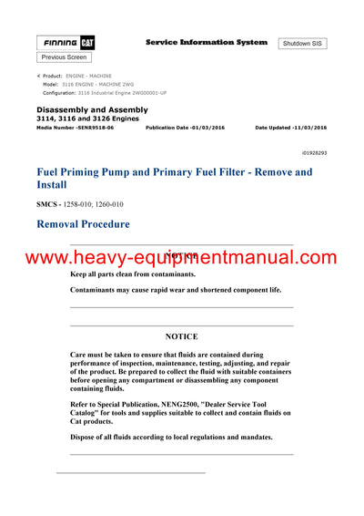 DOWNLOAD CATERPILLAR 3116 ENGINE - MACHINE SERVICE REPAIR MANUAL 2WG
