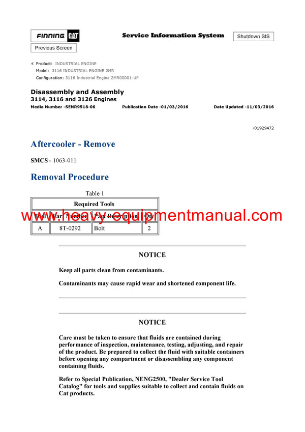 DOWNLOAD CATERPILLAR 3116 INDUSTRIAL ENGINE SERVICE REPAIR MANUAL 2MR