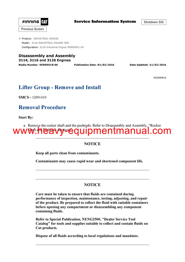DOWNLOAD CATERPILLAR 3116 INDUSTRIAL ENGINE SERVICE REPAIR MANUAL 5EN