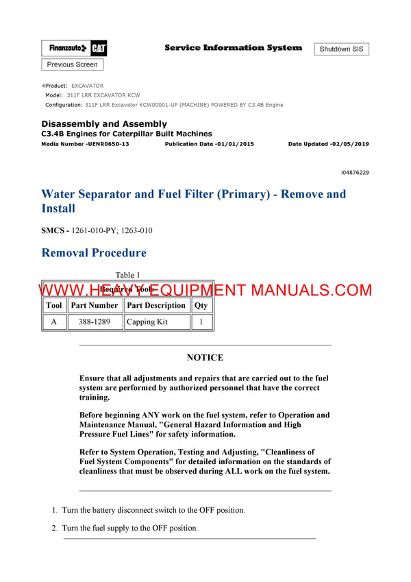 DOWNLOAD CATERPILLAR 311F LRR EXCAVATOR SERVICE REPAIR MANUAL KCW