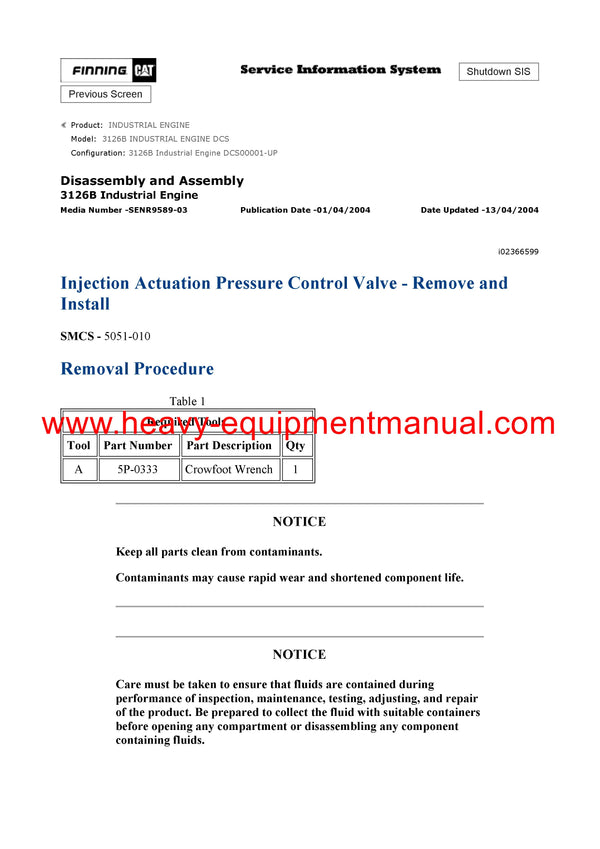 DOWNLOAD CATERPILLAR 3126B INDUSTRIAL ENGINE SERVICE REPAIR MANUAL DCS