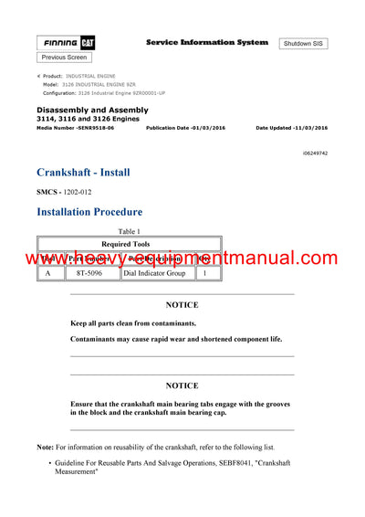 DOWNLOAD CATERPILLAR 3126 INDUSTRIAL ENGINE SERVICE REPAIR MANUAL 9ZR