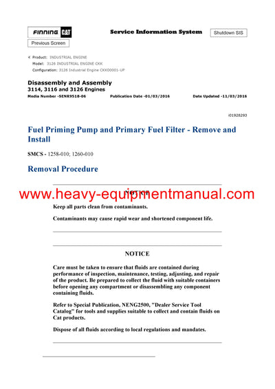 DOWNLOAD CATERPILLAR 3126 INDUSTRIAL ENGINE SERVICE REPAIR MANUAL CKK