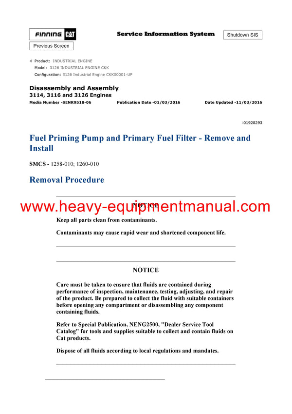 DOWNLOAD CATERPILLAR 3126 INDUSTRIAL ENGINE SERVICE REPAIR MANUAL CKK