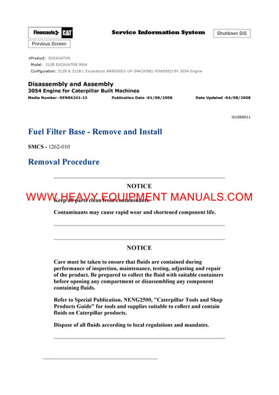 DOWNLOAD CATERPILLAR 312B EXCAVATOR SERVICE REPAIR MANUAL 9NW