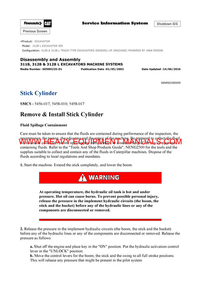 DOWNLOAD CATERPILLAR 312B L EXCAVATOR SERVICE REPAIR MANUAL 8JR