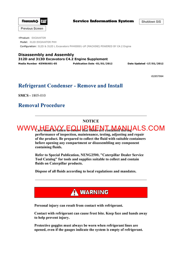 DOWNLOAD CATERPILLAR 312D EXCAVATOR SERVICE REPAIR MANUAL PHH