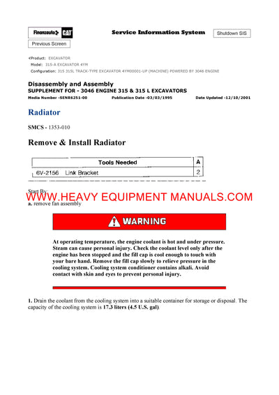 DOWNLOAD CATERPILLAR 315 EXCAVATOR SERVICE REPAIR MANUAL 4YM