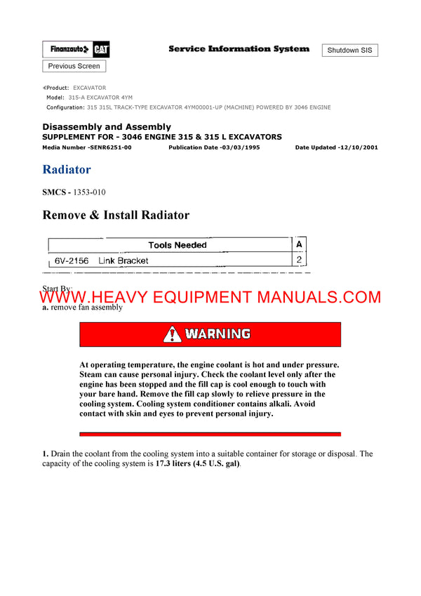 DOWNLOAD CATERPILLAR 315 EXCAVATOR SERVICE REPAIR MANUAL 4YM