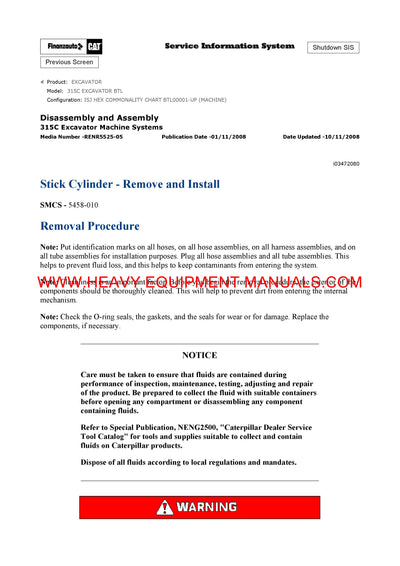 DOWNLOAD CATERPILLAR 315C EXCAVATOR Full Complete SERVICE REPAIR MANUAL BTL