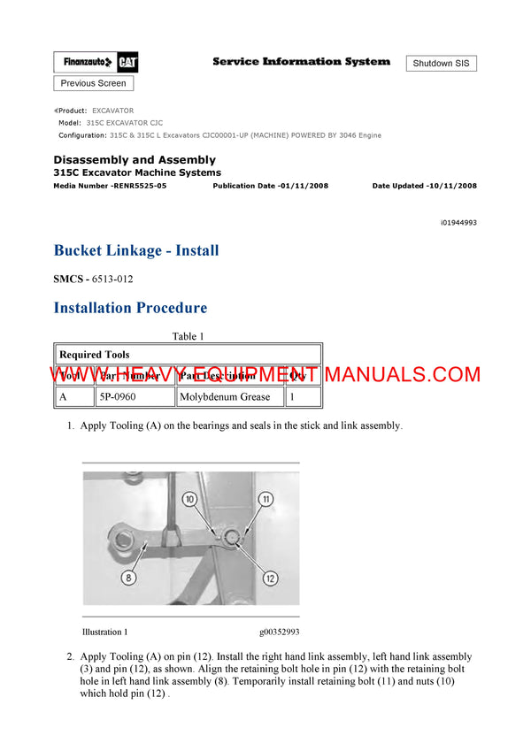 DOWNLOAD CATERPILLAR 315C EXCAVATOR SERVICE REPAIR MANUAL CJC