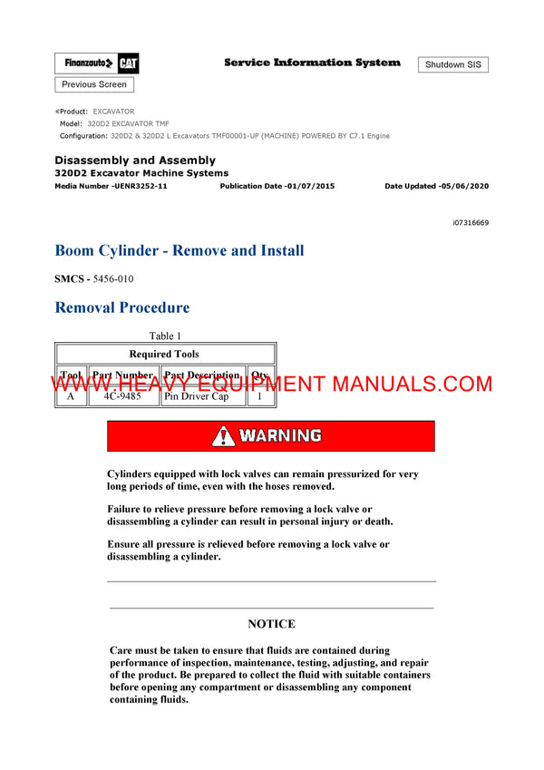 DOWNLOAD CATERPILLAR 320D2 EXCAVATOR SERVICE REPAIR MANUAL TMF