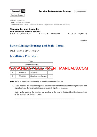 DOWNLOAD CATERPILLAR 322C EXCAVATOR SERVICE REPAIR MANUAL BKM