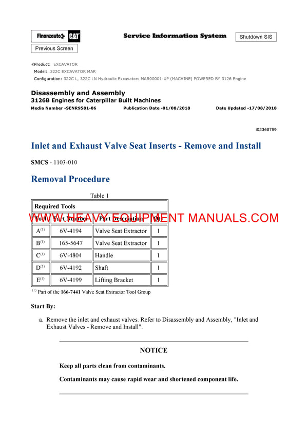 DOWNLOAD CATERPILLAR 322C EXCAVATOR SERVICE REPAIR MANUAL MAR