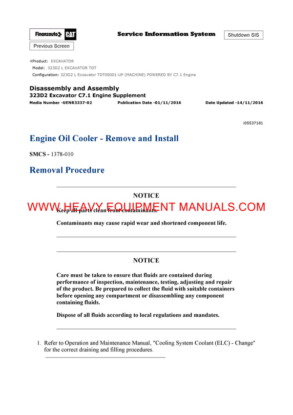 DOWNLOAD CATERPILLAR 323D2 L EXCAVATOR SERVICE REPAIR MANUAL TDT