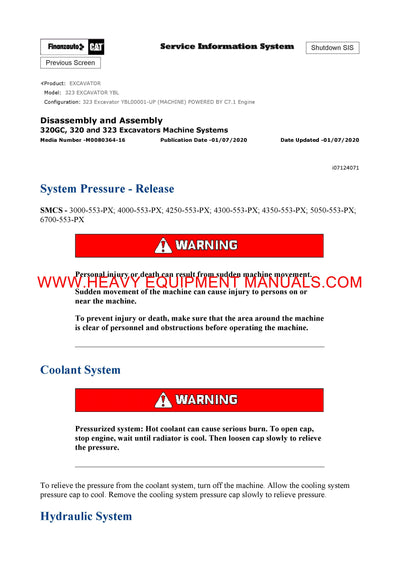 DOWNLOAD CATERPILLAR 323 EXCAVATOR SERVICE REPAIR MANUAL YBL