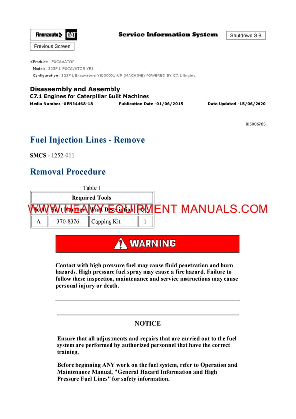 DOWNLOAD CATERPILLAR 323F L EXCAVATOR SERVICE REPAIR MANUAL YEJ