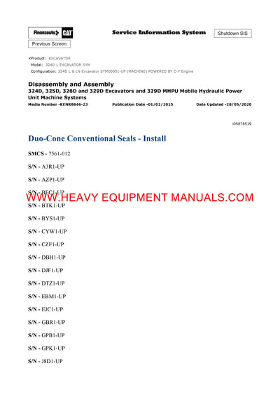 DOWNLOAD CATERPILLAR 324D L EXCAVATOR SERVICE REPAIR MANUAL SYM