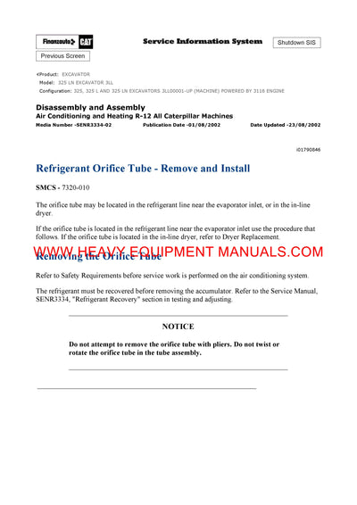 DOWNLOAD CATERPILLAR 325 LN EXCAVATOR SERVICE REPAIR MANUAL 3LL