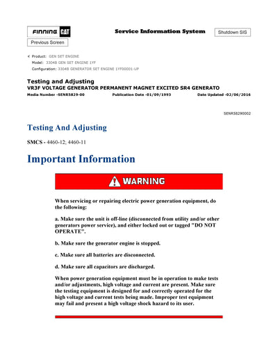 DOWNLOAD CATERPILLAR 3304B GEN SET ENGINE SERVICE REPAIR MANUAL 1YF