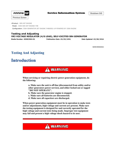 DOWNLOAD CATERPILLAR 3306 GEN SET ENGINE SERVICE REPAIR MANUAL 7HB