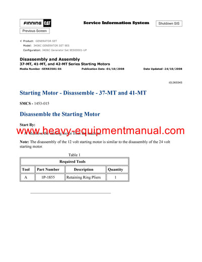 DOWNLOAD CATERPILLAR 3406C GENERATOR SET SERVICE REPAIR MANUAL 9ES