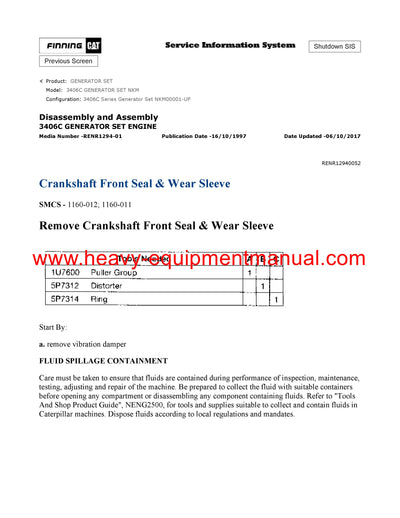 DOWNLOAD CATERPILLAR 3406C GENERATOR SET SERVICE REPAIR MANUAL NKM