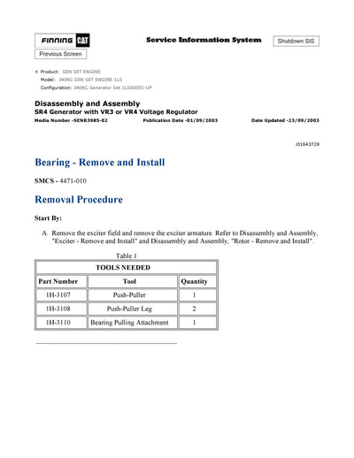 DOWNLOAD CATERPILLAR 3406C GEN SET ENGINE SERVICE REPAIR MANUAL 1LS